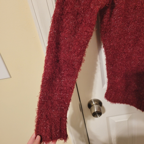 RAMPAGE Burgundy Shimmer/Metallic Fuzzy Sweater - Size M (GUC) - Picture 3 of 5